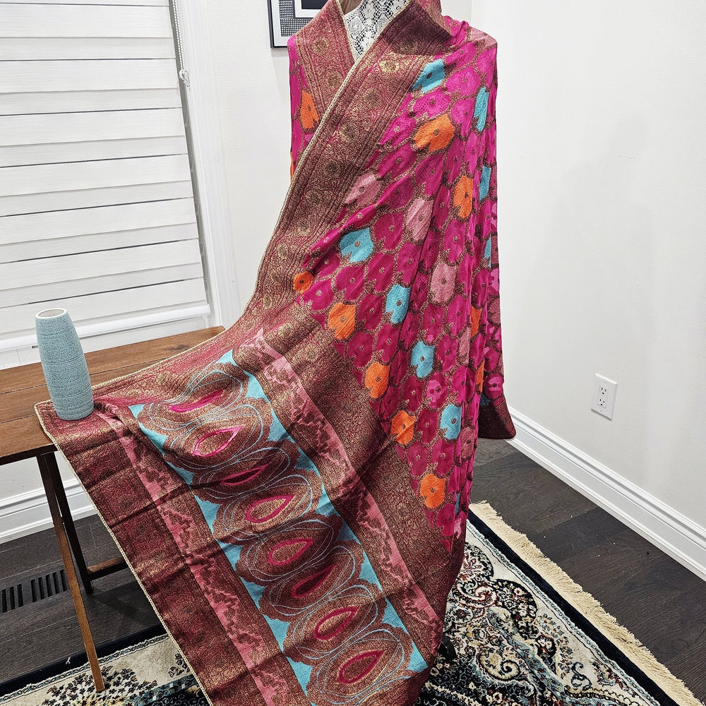Colorful Floral Shawl with Button Detail